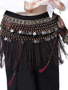 女士肚皮舞臀巾服装东方亮片长流苏肚皮舞腰带裹裙腰饰狂欢派对装饰 - 彩色 - 查看 13