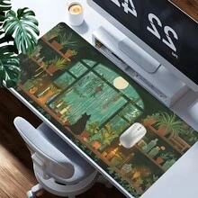 Black Cat Gaming Mouse Pad Retro Plants Mousepads Extended Large Desk Mat With Stitched Edge Non-Slip Rubber Base Desk Accessories For Home Office Decor Desk Pad 35.4x15.7 Inch Perfect Gift For Men Women - Multicolor - View 4