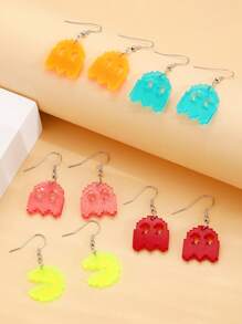 Conjunto de 10 brincos pendurados de acrílico com fantasmas coloridos fofos de Halloween, acessórios de joias da moda para mulheres, adequados para uso diário e festivo, brincos criativos de desenho animado