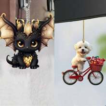 1 Piece Cute Puppy Riding A Bicycle Creative Painted 2D Acrylic Flat Decoration Small Pendant, Romantic Valentine's Day Car Interior Decoration For Home Decoration, Green Plant Ornament, Keychain, Backpack Small Pendant For Valentine's Day Surprise Gift To Couples Gifts Birthday Graduation