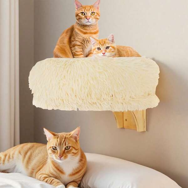 Hamaca de lujo para gatos, estantería de pared de madera con cama suave para gatos, percha para gatos para ver desde lo alto, cama para gatos reforzada
