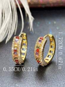 Fashionable Vintage Colorful Random Square Synthetic Zirconia Hoop Earrings, Unisex Personalized Accessory