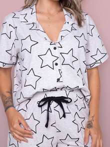 American Long Cotton Star Pajamas - Light Grey - View 3