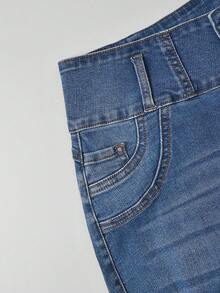 New Fashionable High Waist Button Fly Skinny Distressed Stretch Denim Jeans, Versatile And Stylish - Blue - View 4