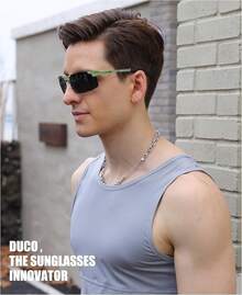 DUCO Mens Sports Polarized  UV Protection  For Men 8177s - Green Frame Yellow Dot Gray Lens - View 2