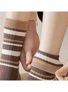 Sports Outdoor 5 Pairs Breathable Sports Striped Women's Street Socks Versatile Mid Tube Striped Socks Spliced Sasual Socks