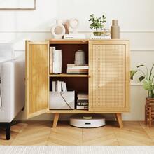 Bamboo Buffet Cabinet W/ PE Rattan Doors Freestanding Kitchen Cupboard Natural - Natural - View 2