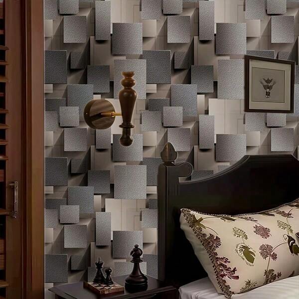 3D Cube Geometric Self-Adhesive Vinyl Wallpaper - Detachable Stripes And Shapes Pattern Wall Decor For Living Room, TV Background, And Parties - Gray Drop Match Peel & Stick Wall Mural