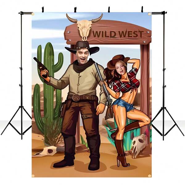 Sfondo per festa a tema cowboy western, decorazioni per festa stile rodeo dell'ovest selvaggio (in materiale poliestere), temi fotografici stile rustico di fattoria, inclusi striscioni per compleanni, accessori photobooth, ecc.