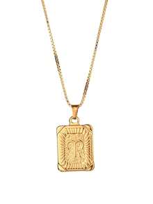 MECYLIFE 1pc Stainless Steel Zodiac Pendant Necklace, Minimalist Constellation Design Versatile Accessory, Comes With Gift Box - Yellow Gold - View 6