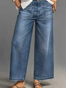 Plus Size Women's Fashion Pocket Design Casual Retro Versatile Loose Wide-Leg Jeans