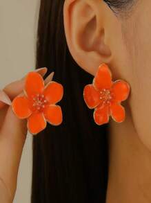 1 paire de boucles d'oreilles pendantes en résine florale élégante pour femmes, mode européenne et américaine personnalisée, émail coloré, convient pour un port quotidien, cadeau de mariage