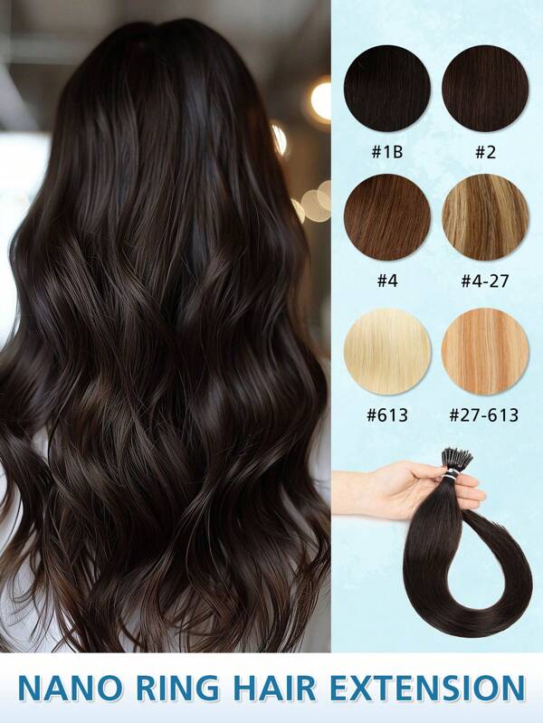 50 piezas de extensiones de cabello humano con anillos nano rectos rubios, enlaces micro, anillos nano, cuentas, postizo de extensiones de cabello con anillos nano para mujeres, material de cabello natural, fácil de instalar