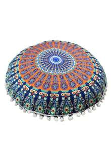 4Pack 17" Mandala Round Floor Pillow Cover Cushion Meditation Seating Ottoman Throw Cover Hippie Decorative Zipped Bohemian Pouf Pom Pom Pillow Case - Style-4 - 查看 2