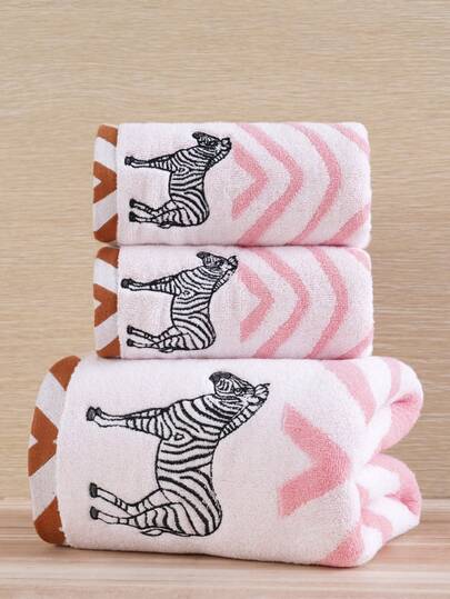 QIBHI Bộ 3/2/1 khăn tắm/khăn tay thêu sọc, kiểu dáng đồng quê họa tiết ngựa vằn, thấm hút tốt và mềm mại, thích hợp cho phòng tắm, khách sạn, phòng tập thể dục, du lịch, làm quà tặng, salon, thể thao, ngoài trời, bãi biển, trường học, chuẩn bị năm học mới, phụ kiện du lịch, đồ dùng thiết yếu tại nhà, khăn tắm, chăm sóc da.