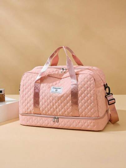 Bolsa de ginástica feminina de grande capacidade - Bolsa de viagem leve com compartimento independente para sapatos, design acolchoado, tecido Oxford, organizador de viagens de negócios de curto prazo, organizador de viagens | Textura acolchoada | Alça durável, Bolsa de ginástica