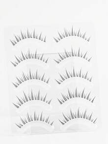 QDUM卡通风格假睫毛，5对装，透明睫毛杆，自然妆效，睫毛嫁接，卷翘柔软，适合角色扮演、日常妆容、亚洲妆容 - 黑色 - 查看 3