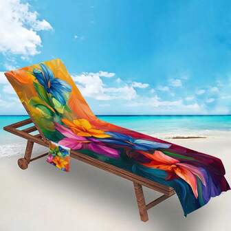 1pc Foldable Beach Chair Cover That Can Be Folded Into A Shoulder Bag, With Pockets For Glasses And Phone. Suitable For Beach Chairs, Pool Chairs, Sunloungers, Vacation Hotels, Easy To Carry