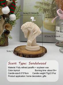 3D马头艺术香薰蜡烛，采用手工豆蜡精心制作，既可用作珠宝摄影背景道具，又可作为迷人的家居装饰品。这些蜡烛不仅能提升您的家居氛围，还能以其宜人的香气清新空气。它们是完美的情人节礼物或生日礼物，提供杏色、棕色和黑色等多种色调，以满足您的喜好。