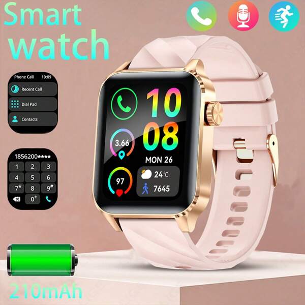 LIGE Mode Smartwatch, quadratisches Zifferblatt, Schrittzähler, Zeitmessung, Training, kabellose Anrufe, Musikwiedergabe, Weckruf-Erinnerung, Multifunktions-Smartwatch für Frauen
