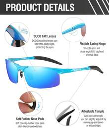 deportivas polarizadas con DUCO para hombres 8177s - Lentes azules Revo con punto rojo y montura azul - Ver 4