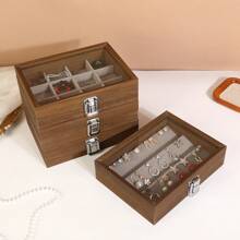 1 PC Jewelry Organizer Wooden Velvet Jewelry Tray Organizer Felt Jewelry Box Tray Holder With Clear Lid Storage Jewelry Tray Box For Necklace Stone Earring Bracelet Display Storage Organizer Box