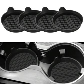 4 Packs Silicone Car Cup Coasters - Non-Slip Universal Holder Inserts For All Vehicles (Black) For Women Storage Organizer Travel Essentials Back To School Dormitory Storage