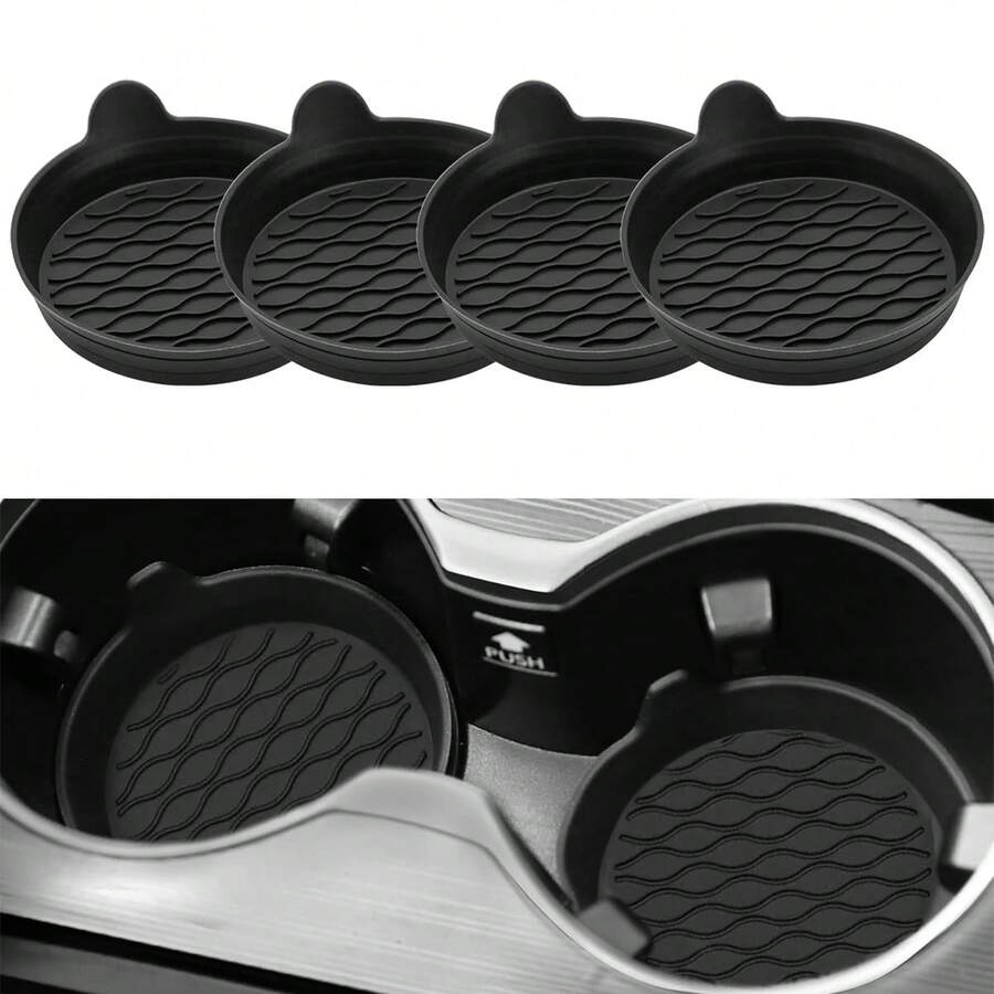 4pcs Universal Anti-Slip Cup Holder Coasters, Embedded Decorative Cup Mats, Car Interior Accessories, Black