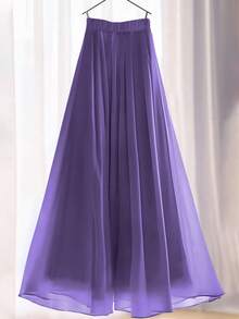 女士优雅高腰花朵蕾丝花边荷叶边 A 字长裙 - 紫色 - 查看 2