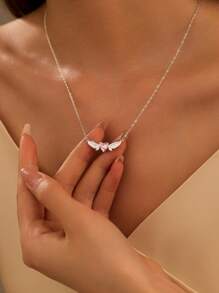 BALMORA 1 Stück luxuriöse S925 Sterling Silber Engelflügel Liebe Halskette für Frauen, süße rosa Zirkonia Schlüsselbein Kette für Mädchen, als tägliches Tragegert oder Geburtstagsgeschenk