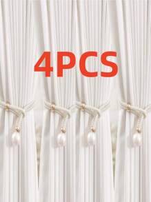 2Pcs/Set Pearl Curtain Tiebacks, Drape Pearl Tiebacks, Decorative Holders, Ropes Curtain Tie Backs For Window Drapery