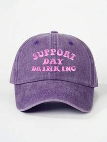 1pc Women "Support Day Drinking" Embroidered Washed Baseball Cap, Adjustable Sun Protection Casual Hat Suitable For Valentine's Day, Spring/Autumn Travel, Fashionable & Versatile, Youth Y2K Style Sun Hat,Summer,Beach - Baseball Cap - View 21