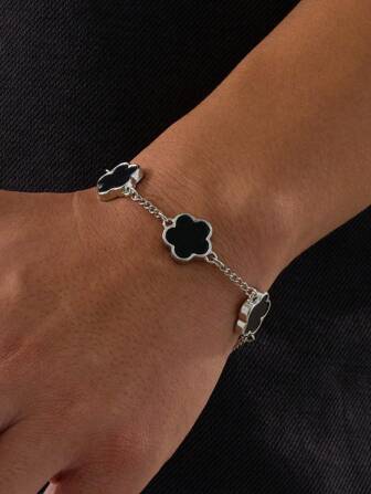 1 pièce Bracelet classique pour homme de style professionnel avec motif trefle à quatre feuilles porte-bonheur, assorti avec un pendentif collier en acrylique de coquillage à feuille de trèfle à quatre feuilles
