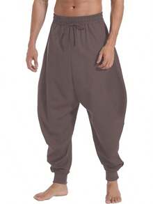 Men's Drawstring  Hippie Harem Pants Loose Drop Crotch Trousers-2025 - 淺棕色 - 查看 5