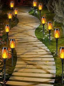 4/8/12 件户外太阳能手电筒，太阳能 LED 闪烁火焰灯，用于花园装饰，自动开/关，适用于草坪、庭院、小路、车道、景观照明