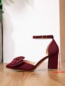 Modische Plateau-High-Heels mit Schleife, Wildlederriemen und Schnalle für Damen im Herbst/Winter 2025, elegant, für Partyoutfits - Bordeaux - Übersicht 7