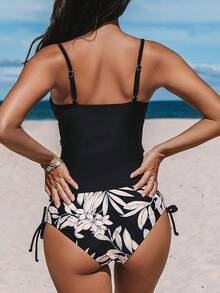 Women's Tankini Sets Two Piece Swimsuit Scoop Neck Ruched Adjustable Straps Drawstring Mid Rise