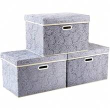 Large Storage Boxes With Lids [3-Pack] Fabric Decorative Storage Bins Cubes Organizer Containers Baskets With Handles For - Multicolor - View 1