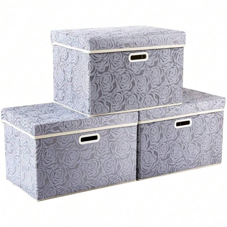 Large Storage Boxes With Lids [3-Pack] Fabric Decorative Storage Bins Cubes Organizer Containers Baskets With Handles For - Multicolor - View 1