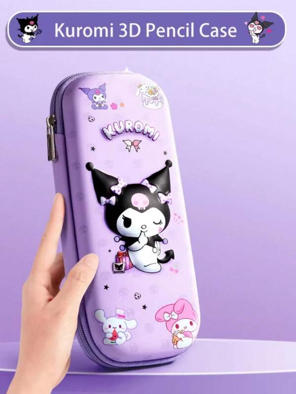 Sanrio 1 szt. Piórnik Sanrio 3D, piórnik z poliestru o dużej pojemności z motywem kuromi i cynamonowym, kreatywne pudełko do przechowywania dla uczniów w kreskówkowym stylu, pomysł na prezent, prezenty na powrót do szkoły