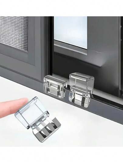 5pcs,Non-Drilling Metal Window Lock | Anti-Pinch Device, Smooth Metal Finish, Clear View | Includes Screws For Easy Installation
