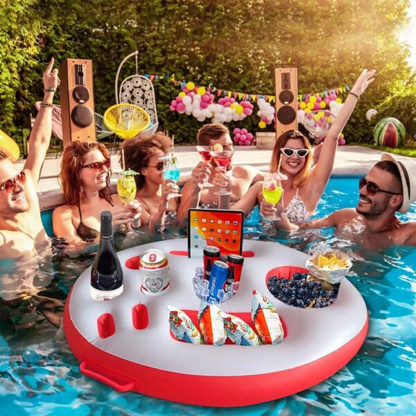 1 pezzo Vassoio galleggiante per piscina con manico, vassoio per acqua, tavolo galleggiante multifunzionale ad alta capacità, design gonfiabile portatile, adatto per piscine a sfioro in case vacanze, centri benessere e accessori per bar in piscina per feste, portabevande, Natale, Ognissanti