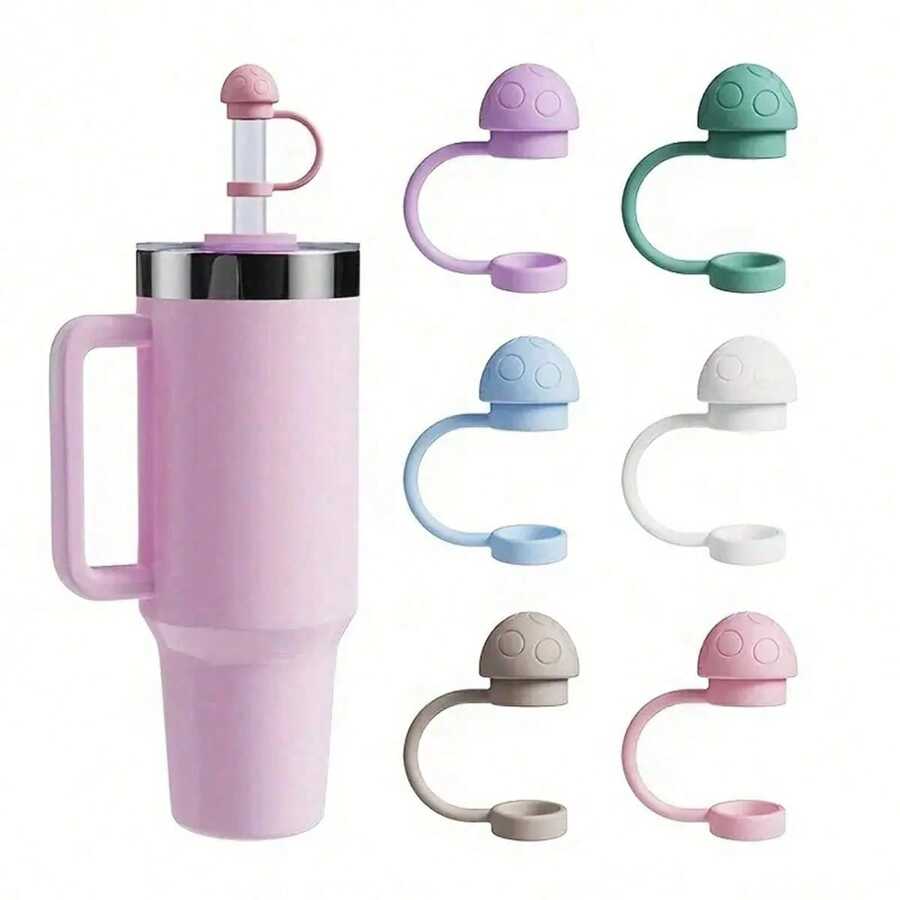 6pcs Silicone Straw Lids, Fit For 30/40oz Glass Cups & Thermoses, Dust-Proof & Easy Clean