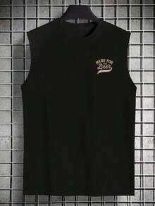 Plus Size Men's Summer Round Neck Beer Slogan Casual Tank Top - Black - View 3