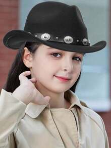 1pc Unisex Kids Star Leather Decor Felt Cowboy Hat, Retro Western Style, Suitable For All Seasons, Detachable, Suitable For Daily Wear, Outdoor Activities, Holidays, Parties, Back To School And More - Style 1 - View 11