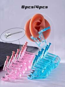 4 pièces/8 pièces Pistolet à percer les oreilles stérile et jetable à faible douleur, avec boucles d'oreilles en blanc intégrées, facile à utiliser, convient pour une utilisation personnelle/outils et accessoires de beauté des oreilles