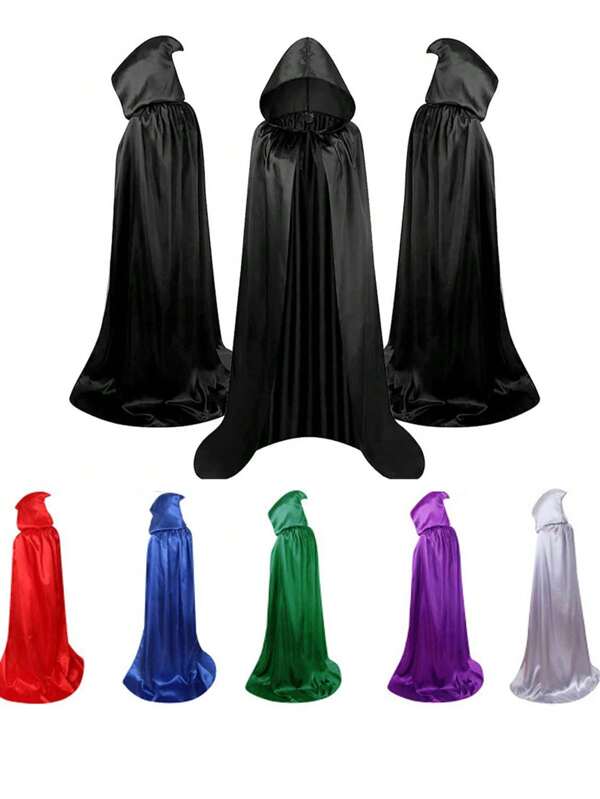 1pc 130cm/150cm Halloween Hooded Cloak Black Grim Reaper Cloak For Costume, Suitable For Halloween, Ball, Party