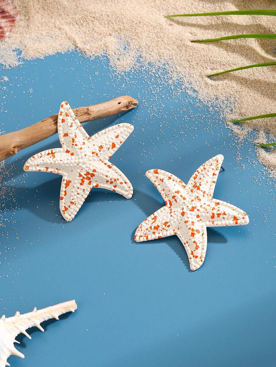1 Pair Minimalist Starfish Design Earrings, Suitable For Beach Or Holiday