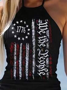 Independence Day Swimwear Set – Flag Tankini Top & Full Coverage Bottom - Đen-3 - Xem 2