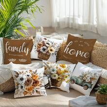 6 vỏ gối trang trí nhà họa tiết hoa màu nâu, nhung in một mặt, kích thước 45*45cm/50*50cm/40*40cm, dùng cho ghế sofa vải hiện đại, trang trí trong nhà, tiệc tùng, quà tặng - Nâu - 6pc - Xem 7